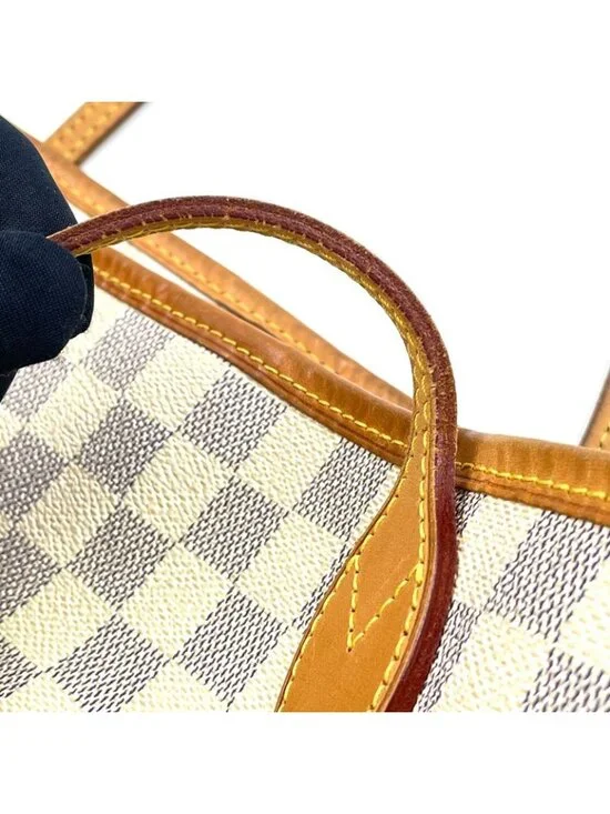 Louis Vuitton Neverfull MM Damier Azur Leather White Tote Gold - Picture 14 of 15